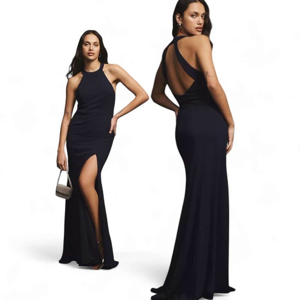 BHLDN Juliana High-Neck Side-Slit Stretch Crepe Maxi bridesmaid wedding Dress